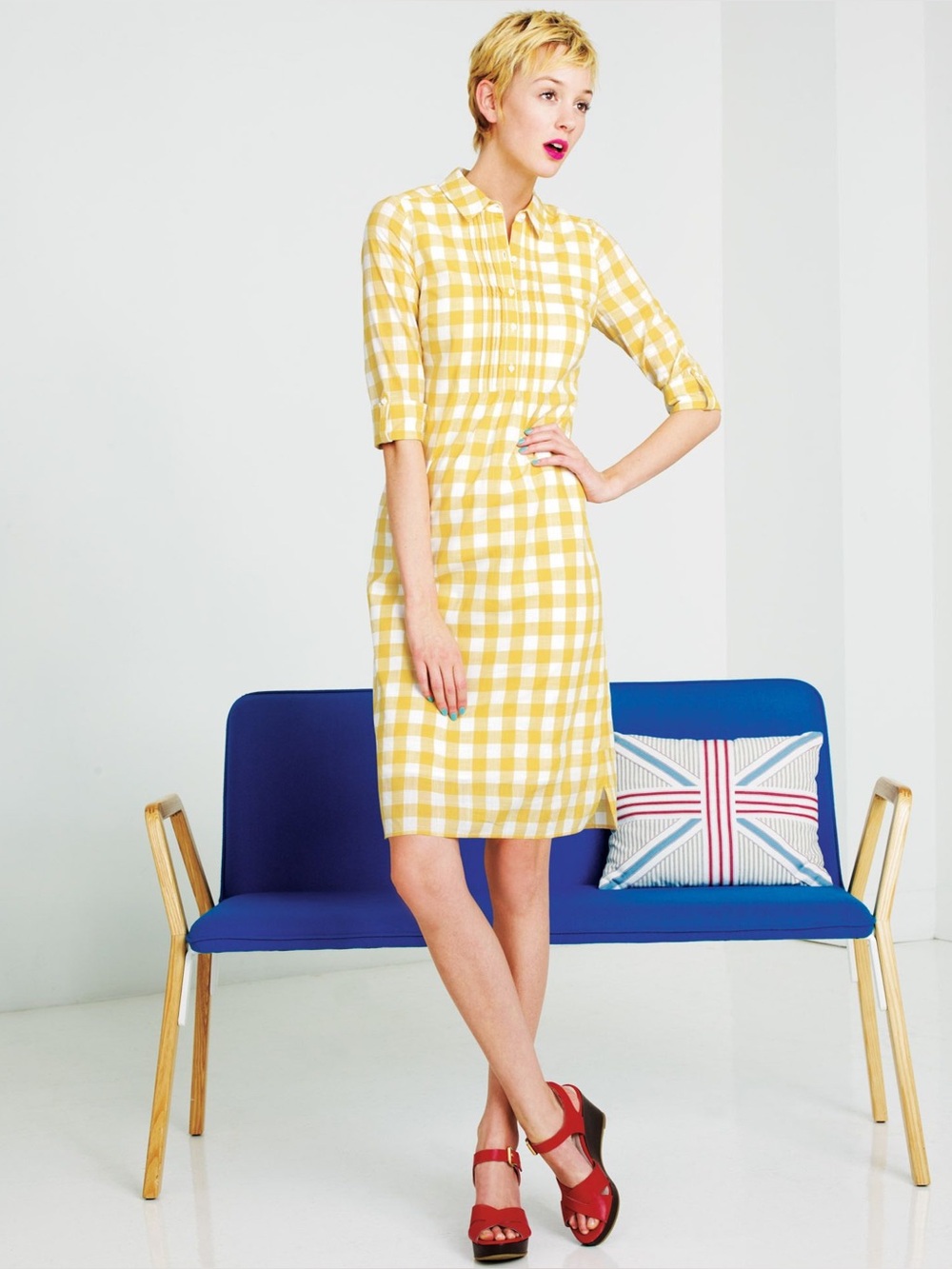 Boden Yellow Gingham Midi Shirt Dress